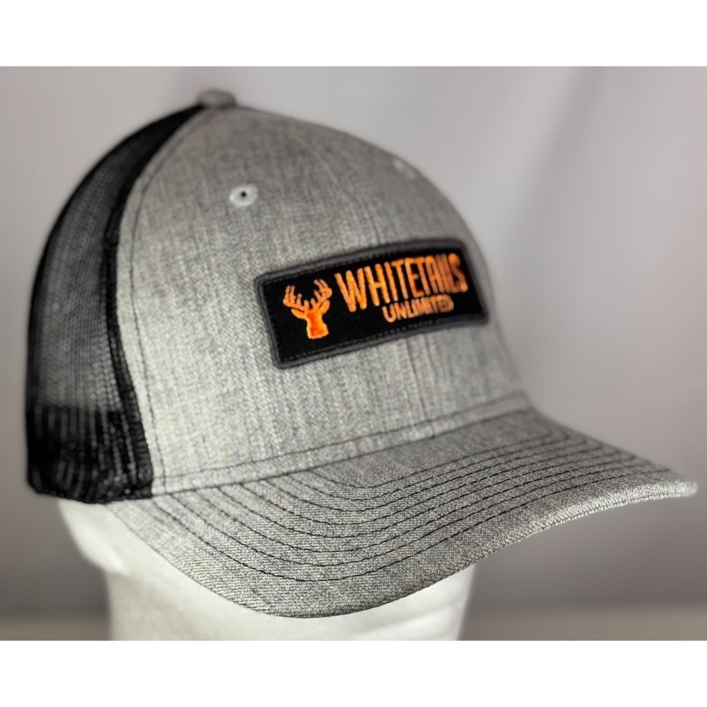 Whitetails Unlimited Trucker Hat Gray Black‎ Mesh Snapback Deer Hunting Cap
